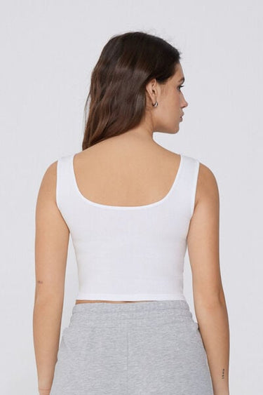 Ribbed Cotton Crop Top with Wide Shoulder Straps