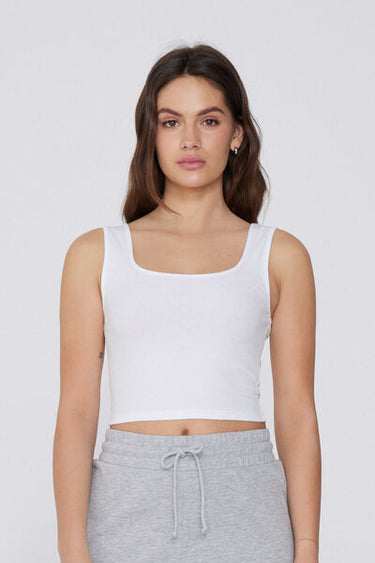 Ribbed Cotton Crop Top with Wide Shoulder Straps