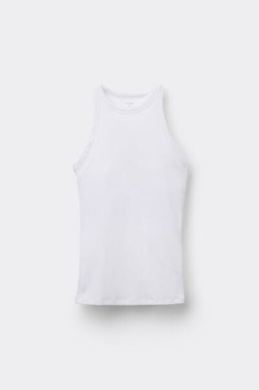 Ribbed Cotton Racerback Vest Top with Integrated Cups