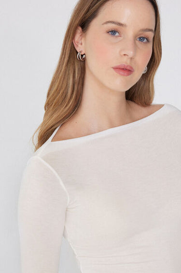 Long-Sleeved Viscose Top with Boat Neck