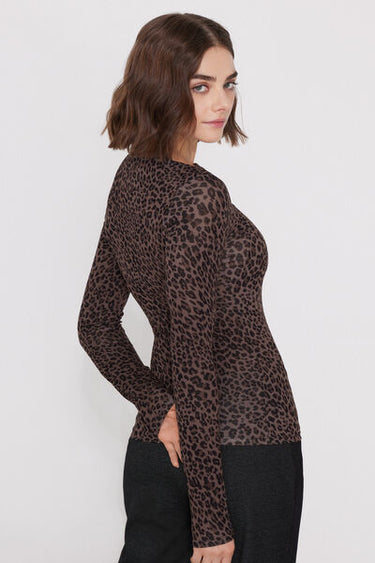 Long-Sleeved Printed Viscose Top with Boat Neck