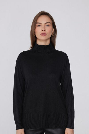 Long Thick Polo Neck Top with Wool