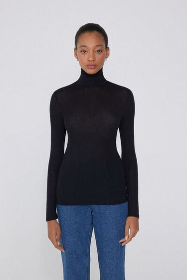 Lightweight Polo Neck Top with Merino Wool