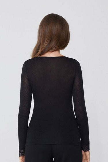 Lightweight Lace/Merino Wool Top with V-Neck