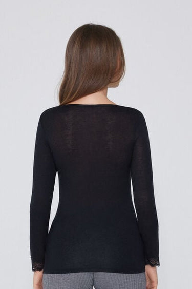 Lightweight Lace/Merino Wool Top with Boat Neck