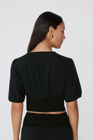 Short Sleeve Viscose Crop Top with Gathering
