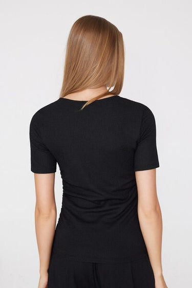 Short Sleeve Crinkle Top with Gathering