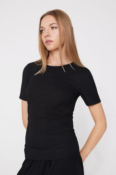 Short Sleeve Crinkle Top with Gathering