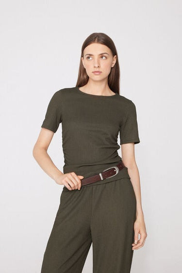 Short Sleeve Crinkle Top with Gathering