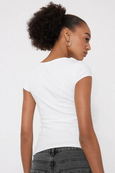 Ribbed Cotton Boat Neck T-Shirt