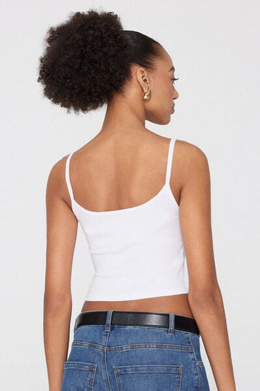 Ribbed Cotton Crop Top with Thin Straps