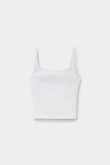 Ribbed Cotton Crop Top with Thin Straps
