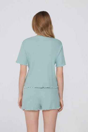 Short-Sleeved Short Ribbed Pyjamas with Embroidery
