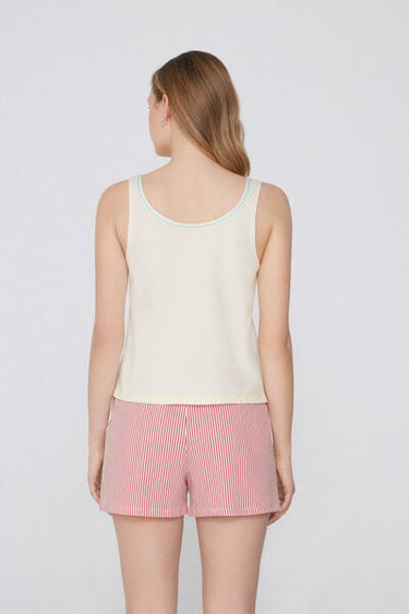Short Cotton Pyjamas with Wide Shoulder Straps and Embroidery