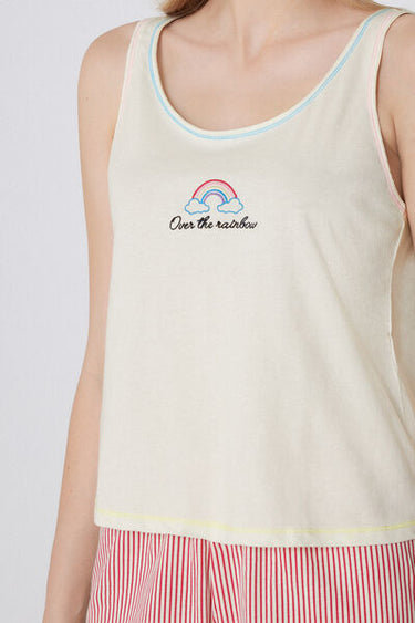 Short Cotton Pyjamas with Wide Shoulder Straps and Embroidery