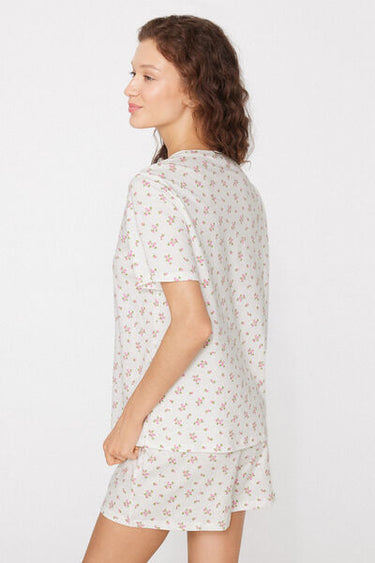 Short Cotton Pyjamas with Micro Flower Print