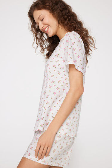 Short Cotton Pyjamas with Micro Flower Print