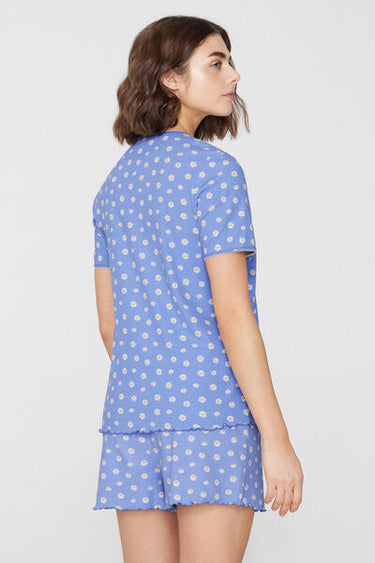 Short Ribbed Cotton Pyjamas with Daisy Print