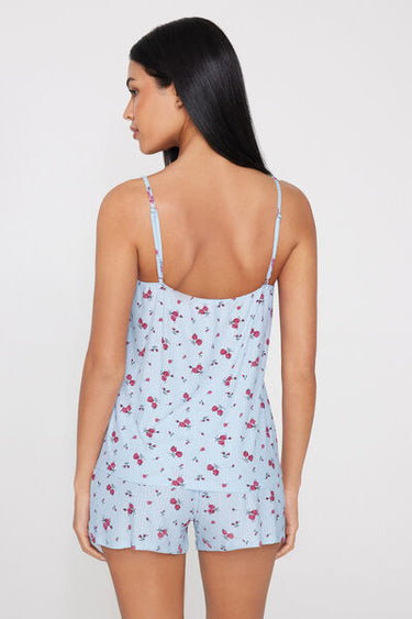 Ribbed Viscose and Lace Short Pyjamas