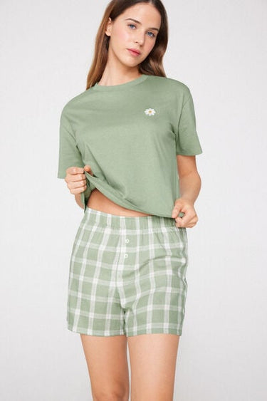 Daisy-Embroidered Short Cotton Pyjamas