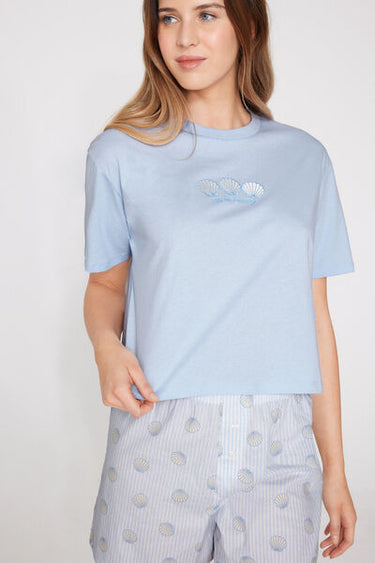Shell-Embroidered Short Cotton Pyjamas