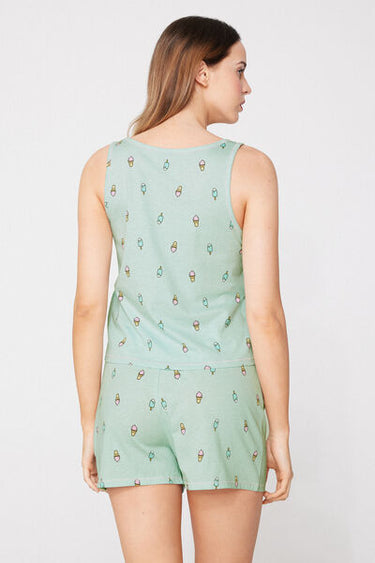 Short Cotton Ice-Cream Print Sleeveless Pyjamas