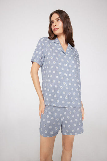 Short Button-Up Pyjamas in Embossed Canvas
