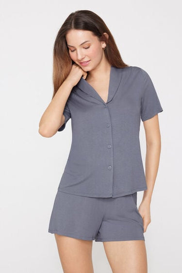 Short-Sleeved Short Viscose Button-Up Pyjamas