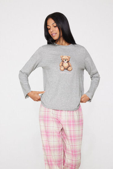 Teddy Print Long Cotton Pyjamas