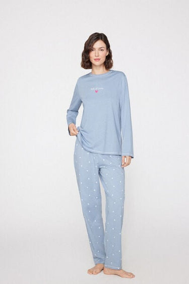 Long Cotton Pyjamas with "Full of Love" Embroidery