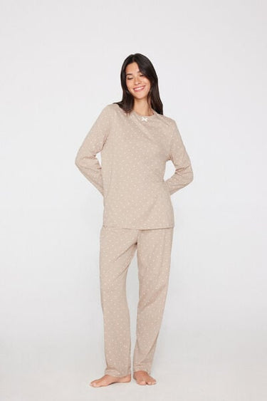 Long Cotton Pyjamas with Small Heart Print