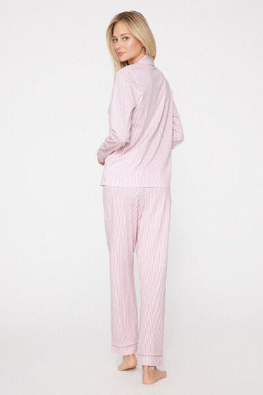 Long Button-Front Cotton Striped Print Pyjamas