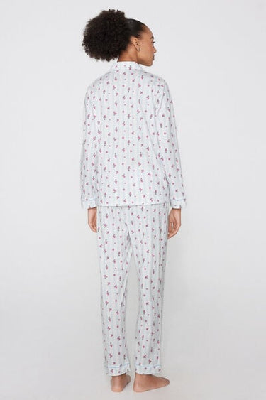 Bouquet Print Long Cotton Button-Down Pyjamas