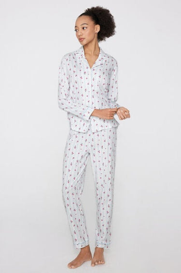 Bouquet Print Long Cotton Button-Down Pyjamas