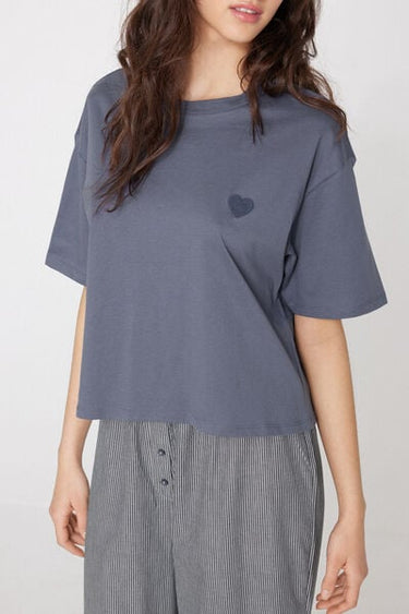 Cotton and Canvas Long Pyjamas with Short Sleeves