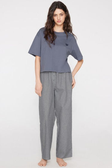 Cotton and Canvas Long Pyjamas with Short Sleeves