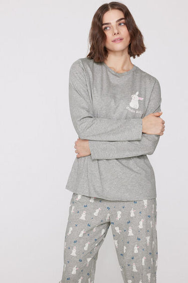 Bunny Print Long Cotton Pyjamas