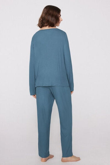 Long Ribbed Pyjamas with Boat Neckline