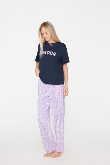 Amour Patch Cotton Short-Sleeve Long Pyjamas