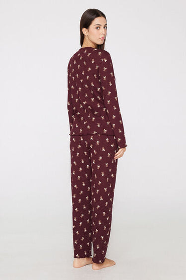 Bear Print Long Ribbed Pyjamas