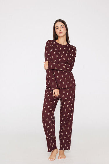 Bear Print Long Ribbed Pyjamas