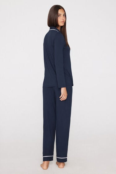 Long Button-Front Viscose Pyjamas with Trim