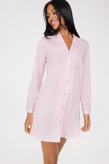 Striped Cotton Button-Front Nightshirt