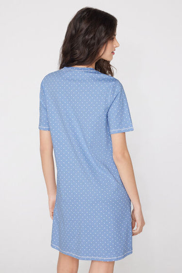 Short Sleeve Polka Dot Button-Up Nightgown