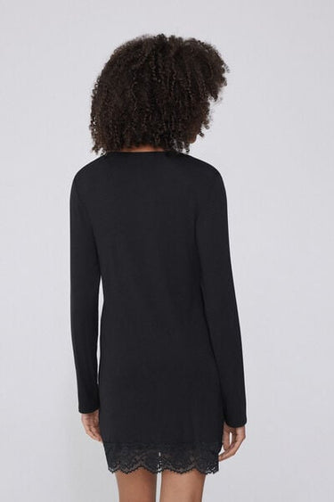 Long Sleeve Viscose and Lace Nightgown