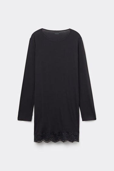 Long Sleeve Viscose and Lace Nightgown
