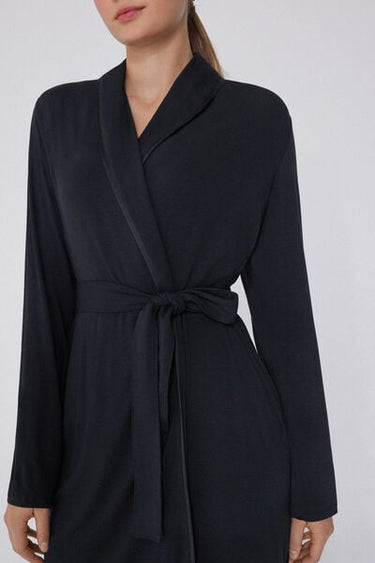 Long-Sleeved Viscose Nightgown with Satin Trim