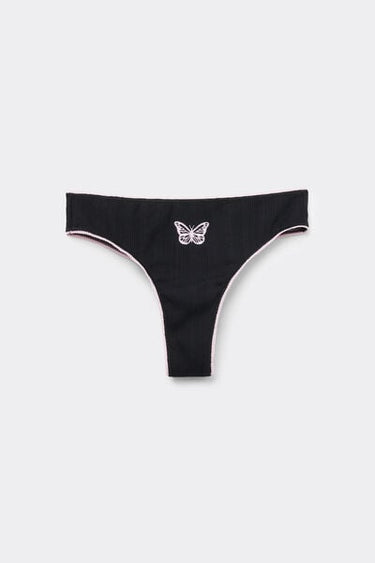 Pointelle Cotton Brazilian Knickers with Embroidery