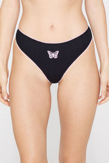 Pointelle Cotton Brazilian Knickers with Embroidery