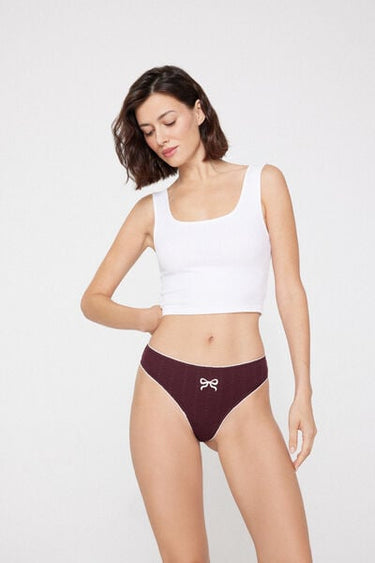 Pointelle Cotton Brazilian Knickers with Embroidery
